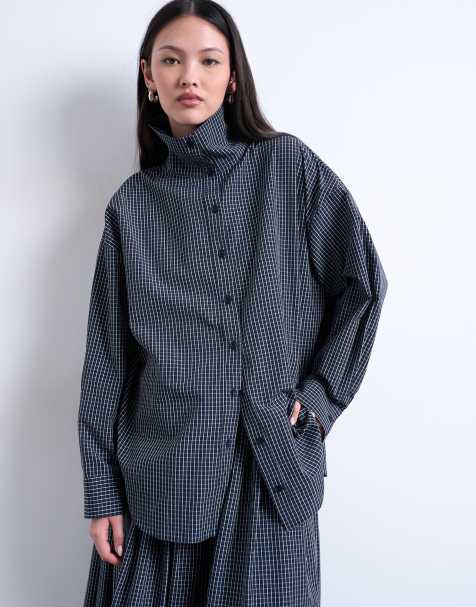 Topshop oversized funnel neck set in navy - view 1