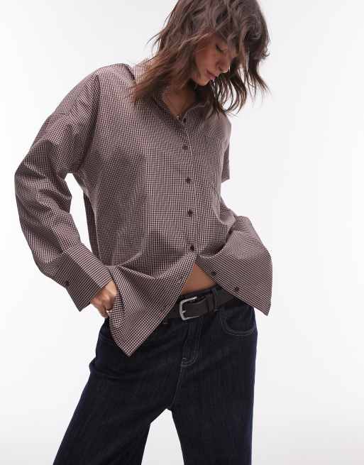 Topshop - Oversized geruit overhemd in bruin