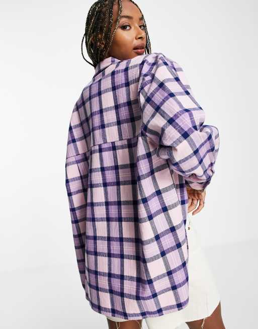 Topshop - Oversized geruit overhemd in lila, 2 van 4