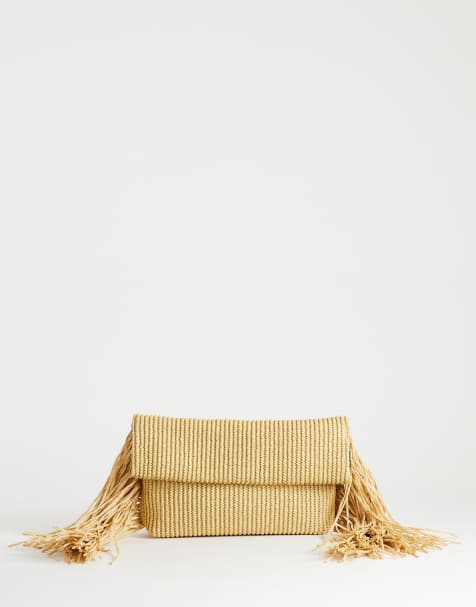 Topshop - Oversized geweven clutch met kwastjes in naturel - view 1