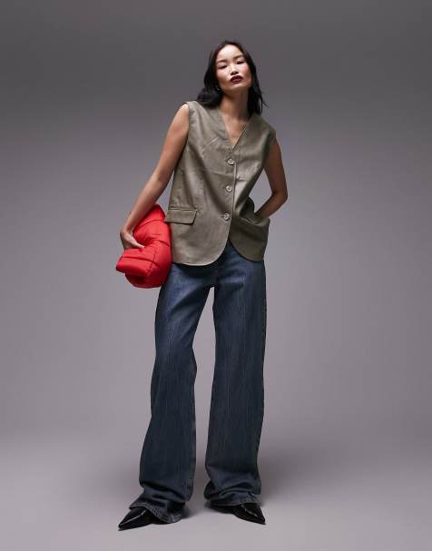 Topshop - Oversized gilet van imitatieleer in saliegroen - view 1