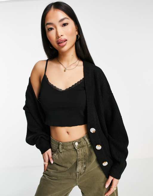 Topshop - Oversized grandad-cardigan i sort strik