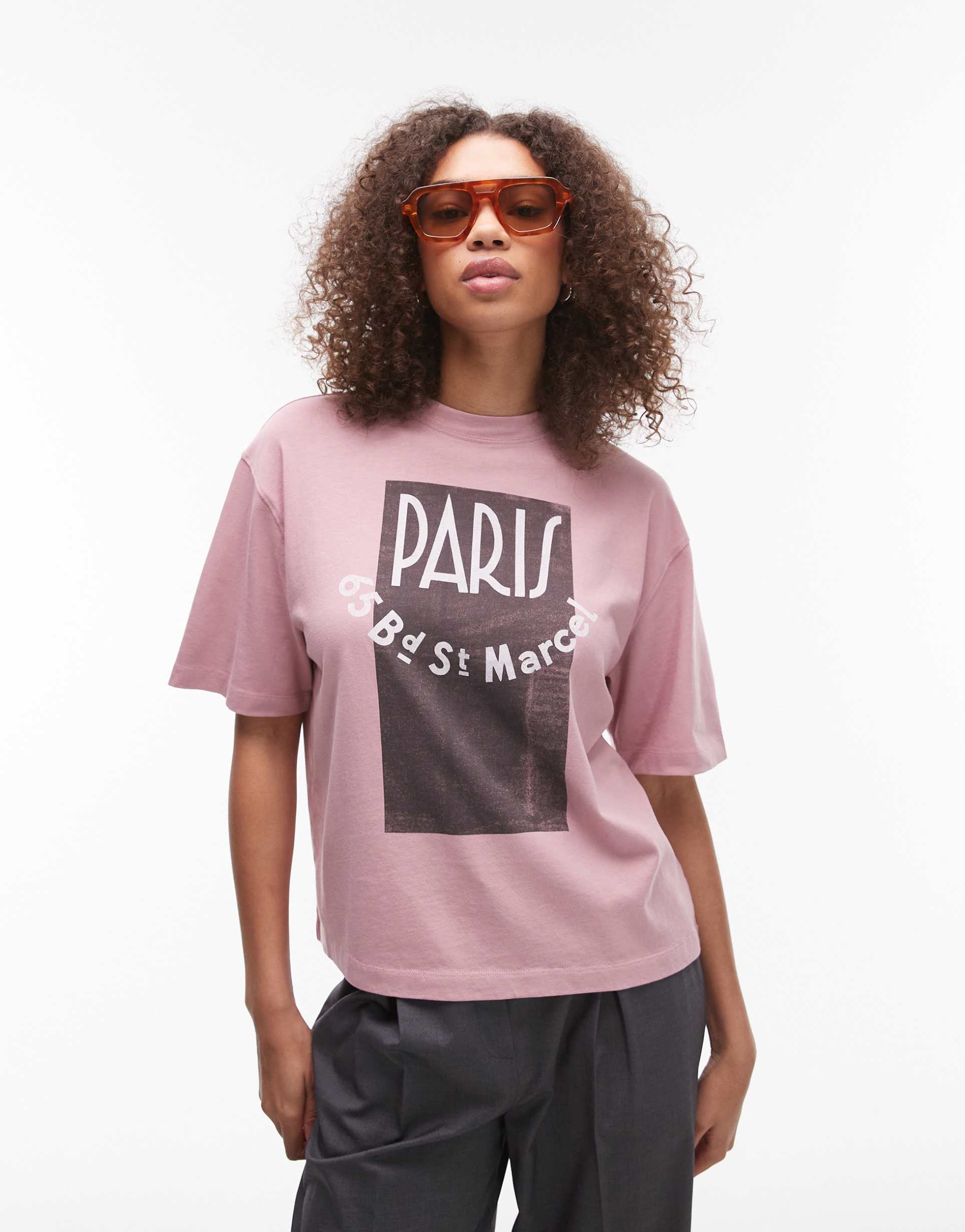 topshop oversized graphic paris t-shirt in pink