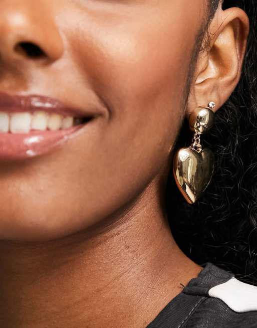 Topshop oversized heart drop earrings in gold