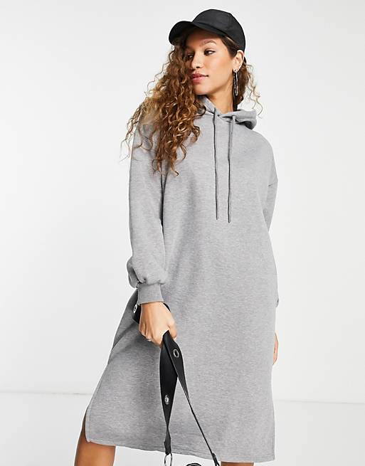 Topshop oversized hoodie jersey sweat midi dress in gray