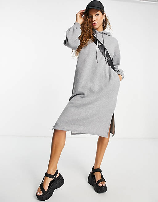  Topshop oversized hoodie jersey sweat midi dress in grey 