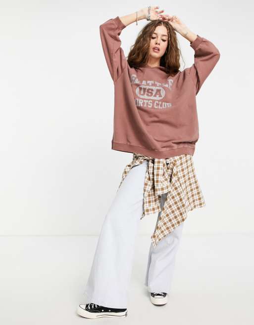 Topshop - Oversized hoodie met 'Seattle USA'-print in roestbruin