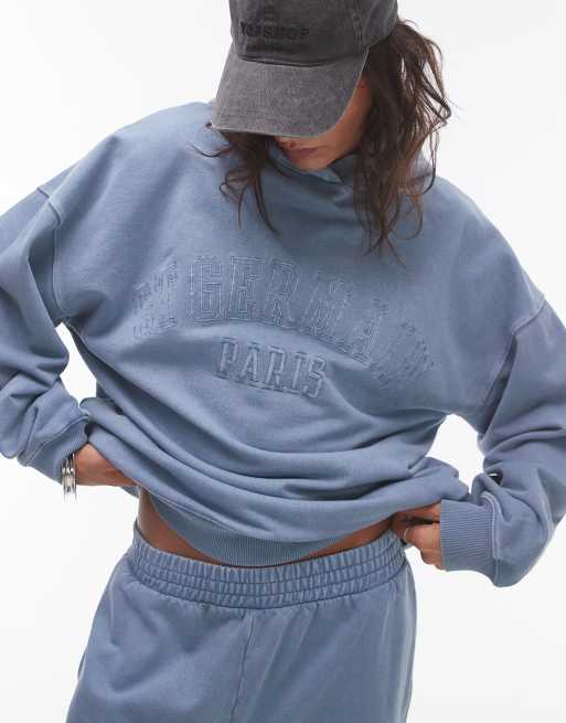 Topshop - Oversized hoodie met St Germain-print in blauw, deel van co-ord set, 2 van 4