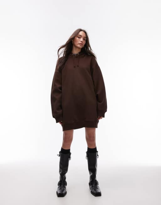 Topshop oversized hoodie mini sweats dress in brown | ASOS