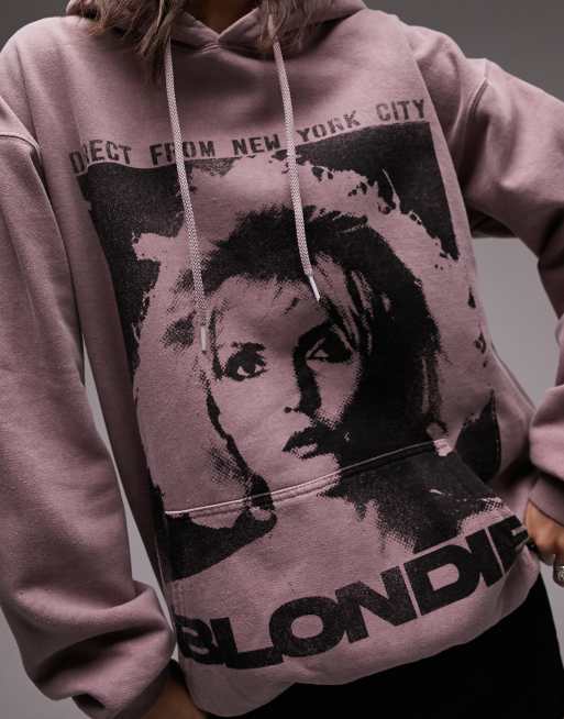 Topshop - Oversized hættetrøje med licenseret Blondie-grafik i støvet lyserød, 2 af 4