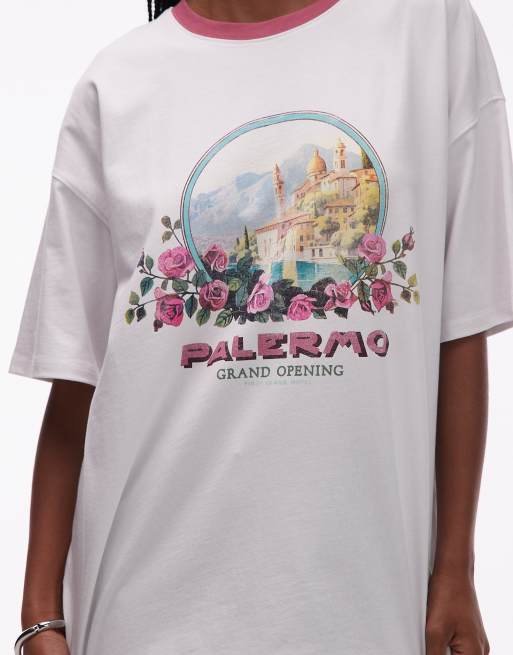 Topshop - Oversized hvid ferie-T-shirt med grafisk Palermo-print, 3 af 4