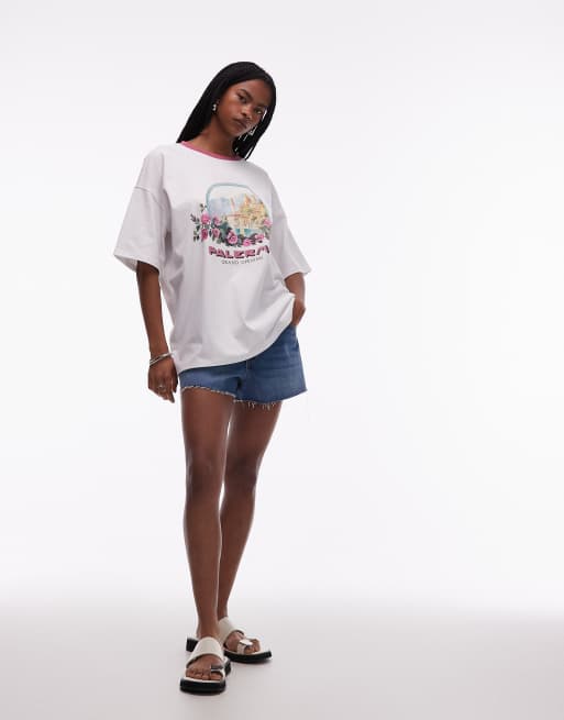 Topshop - Oversized hvid ferie-T-shirt med grafisk Palermo-print, 4 af 4