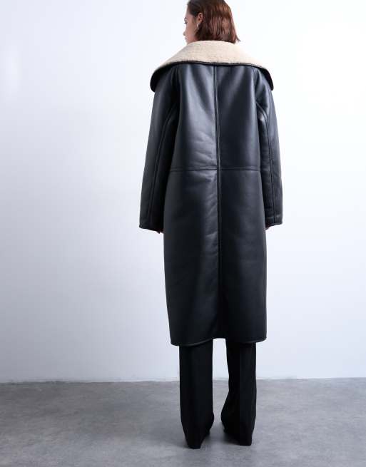 Topshop - Oversized jas met lange pasvorm in zwart en crème, 4 van 4