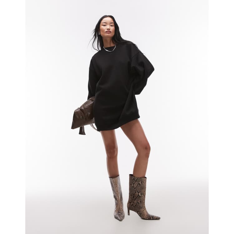 Topshop oversized jersey sweatshirt dress in black