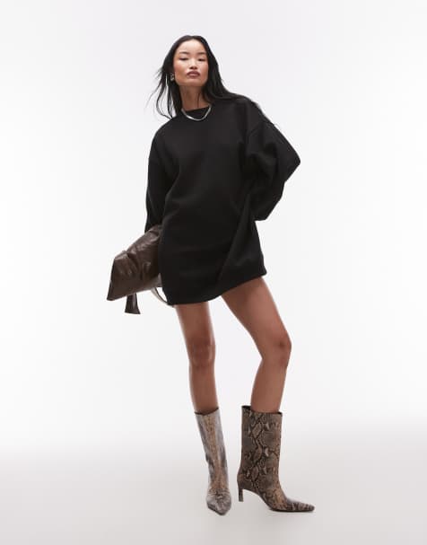 Topshop oversized jersey sweatshirt dress in black