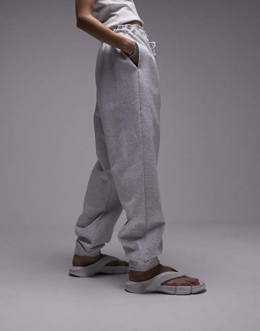 Topshop - Oversized joggingbroek met boorden in gemêleerd grijs