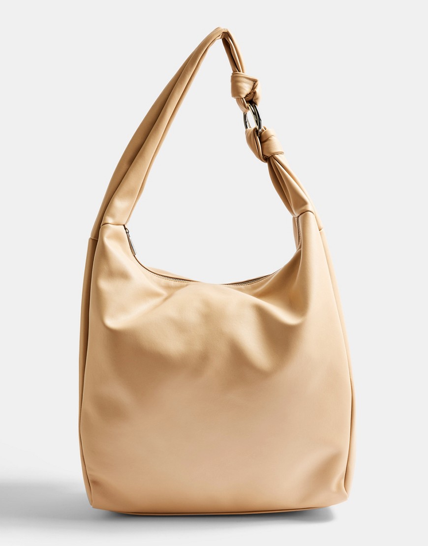 Topshop Oversized Knot Nylon Hobo Bag In Khaki-brown