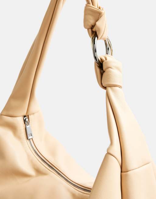 Topshop oversized knot nylon slouch shoulder bag in khaki, 3 of 4