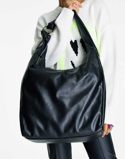 Topshop oversized knot slouch shoulder bag in black
