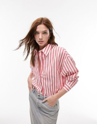 Topshop oversized lightweight stripe shirt in red