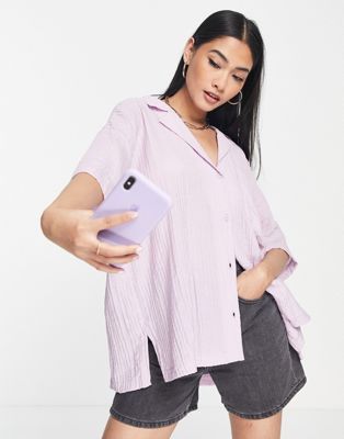 Topshop oversized lightweight plain resort shirt in lilac