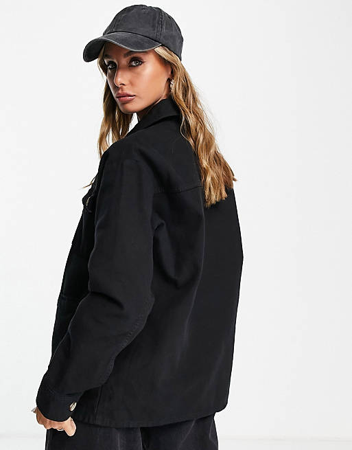 Coats & Jackets Topshop oversized lightweight shacket with woven label in black 
