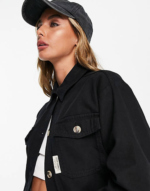 Coats & Jackets Topshop oversized lightweight shacket with woven label in black 