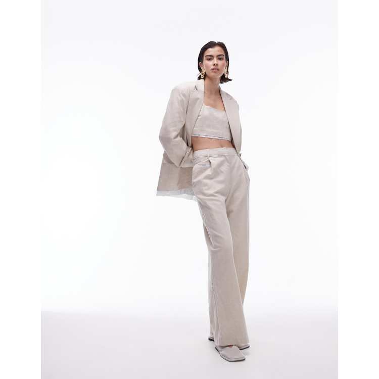 セットアップ Tagliatore Ecru Linen Tailored Suit With Wide-Leg Trousers Tagliatore Ecru Linen Tailored Suit With Wide-Leg Trousers