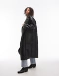 [Topshop] Topshop oversized long car coat in black and green-Brown M black