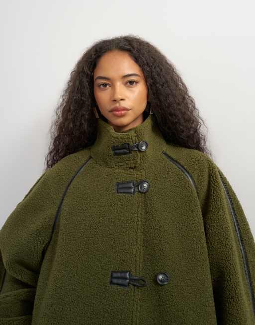 Topshop oversized Longline-Teddy-Mantel in Grün, 2 von 4