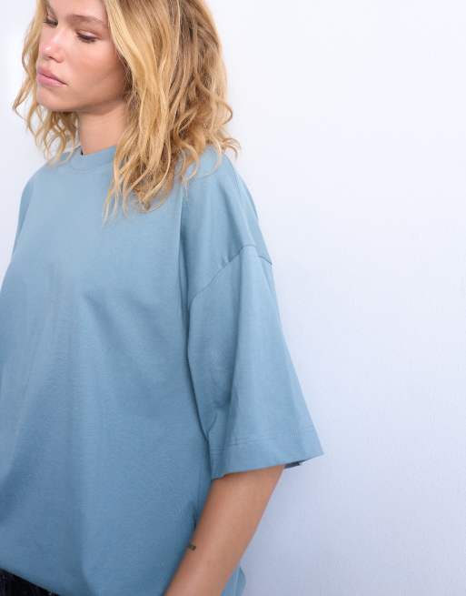 Topshop - Oversized lyseblå T-shirt med sænkede skuldre, 3 af 4