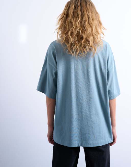Topshop - Oversized lyseblå T-shirt med sænkede skuldre, 4 af 4