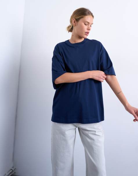 Topshop - Oversized marineblå T-shirt med sænkede skuldre - view 1