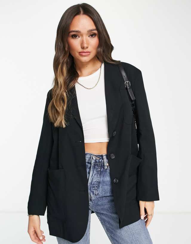 Topshop oversized mensy blazer in black