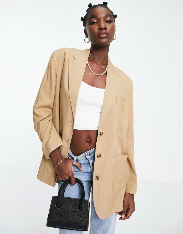 Topshop oversized mensy jacket in sand - part of a set