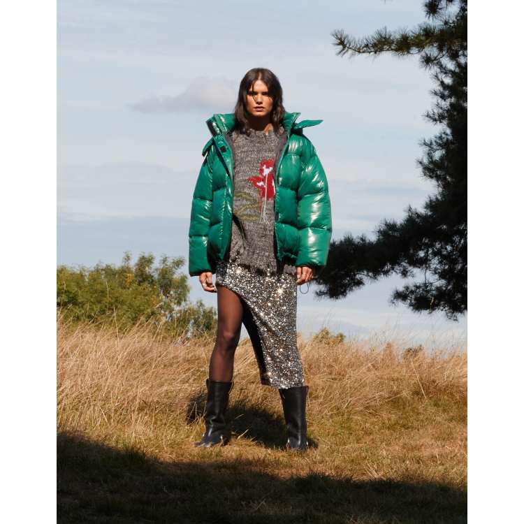 Green oversized puffer jacket store