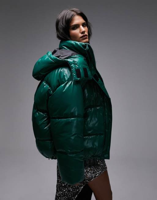 Green oversized puffer clearance jacket