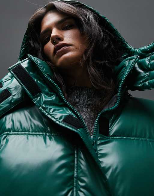 Topshop green parka store with fur hood