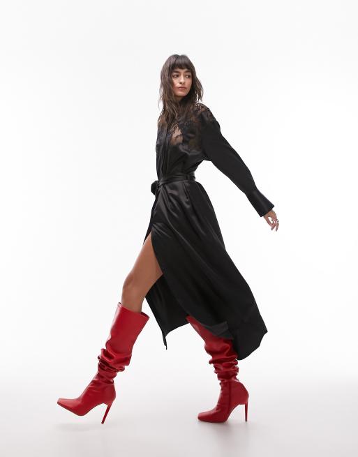 Topshop - Oversized midi-skjortekjole i sort blondestof