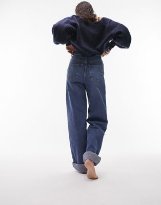 Topshop oversized Mom jean in mid blue - ASOS Price Checker