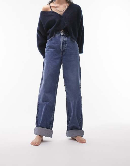 Topshop oversized mom jean in mid blue