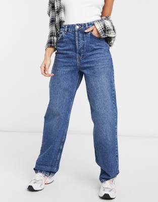 Topshop oversized mom jean in mid blue