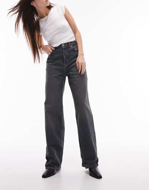 Mango flared jeans with split hem detail in black