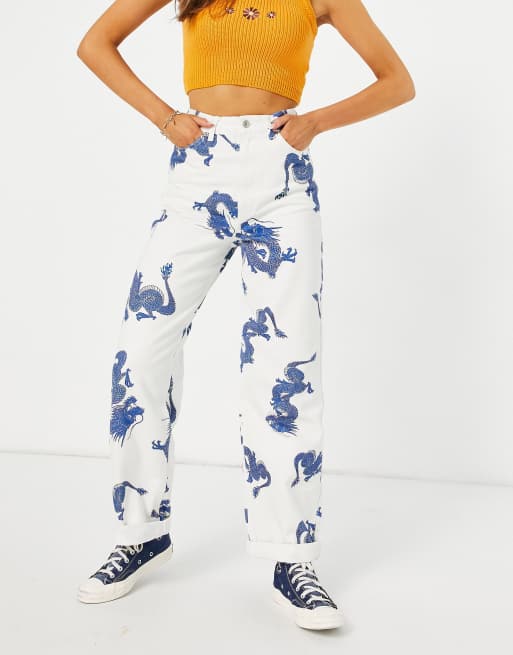 Dragon print cheap mom jeans