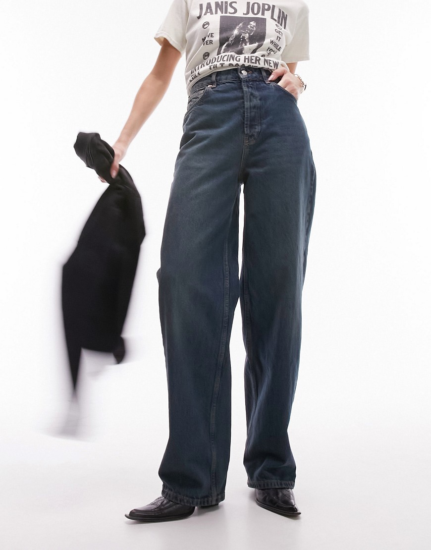 Topshop oversized Mom jeans in dusty blue
