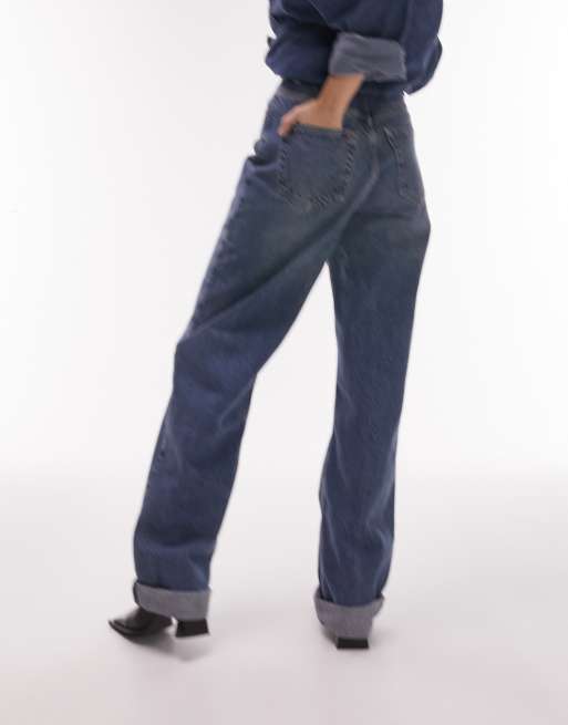 Topshop oversized mom jeans in mid blue