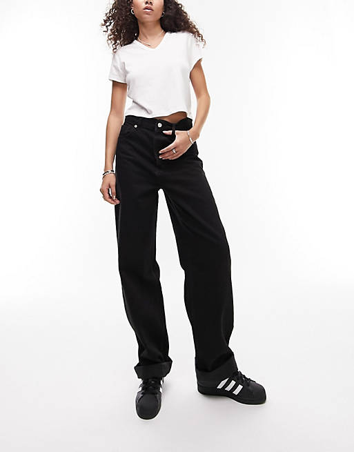 Topshop oversized mom jeans in washed black