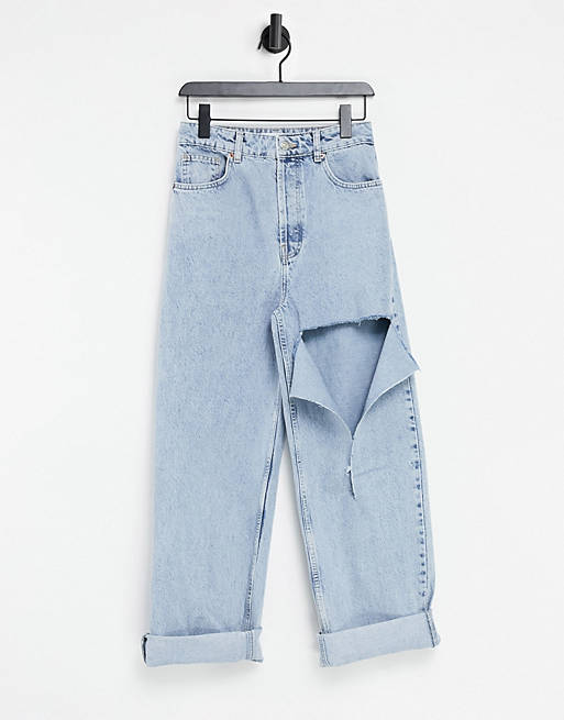 Jeans Topshop oversized mom jeans with rip in bleach wash 
