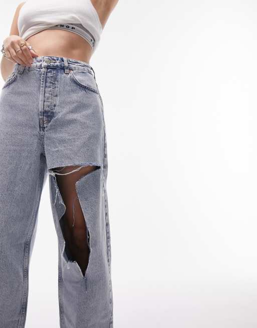 Bleached ripped best sale mom jeans