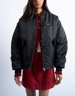Oversized nylon bomber jacket in black